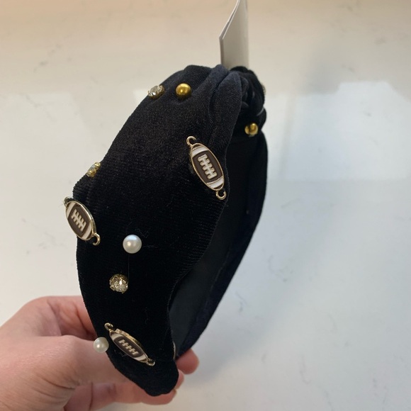 Footballs and Studs Velvet Top Knot Headband - Black - NWT - Picture 4 of 7